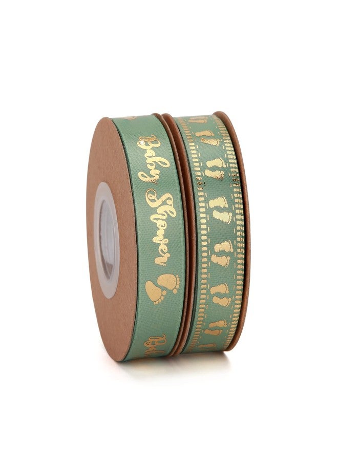 Meseey 20 Yards Baby Ribbon Foot Print Sage Green Ribbons for Crafts Cake Baby Shower Birthday,Gift Wrapping, Party Decoration (sage Green) - Image 1